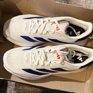 adidas White Sneakers with Blue Accents